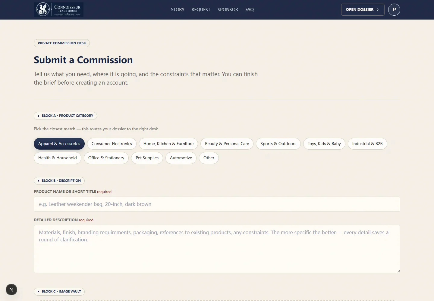 Structured request flow with fictional data.
